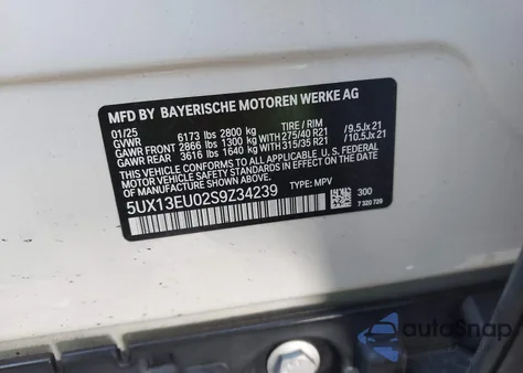 2025 BMW X5 Sdrive40I z USA, uszkodzony, nr VIN 5UX13EU02S9Z34239